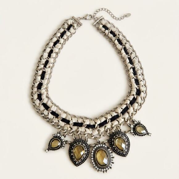 Ann Taylor LOFT Jewelry - Ann Taylor LOFT Statement Necklace – Mixed Media Chain & Cord Crystal Pendants